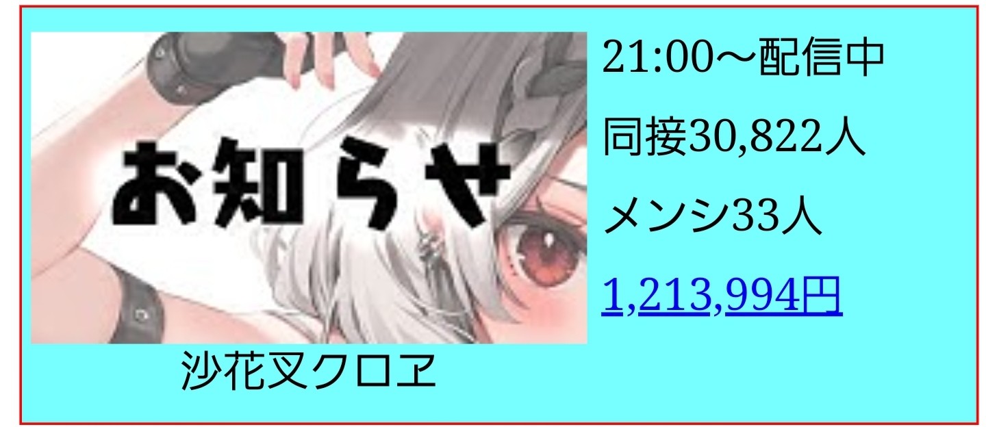 【朗報】Vtuberの沙花叉クロヱさん身内の死でスパチャの嵐ｗｙｗｙｗｙｗｙｗｙｗ\n_1