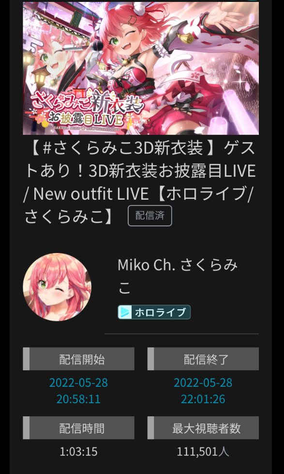 【悲報】ホロライブさくらみこさんの4D新衣装配信、にじさんじサロメの通常配信に負けてしまう\n_3