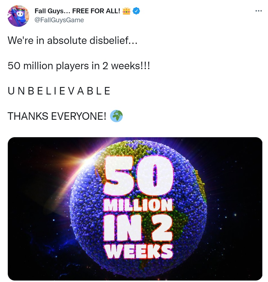 【速報】フォールガイズ（Fall Guys）、たった2週間でプレイヤー数5000万人を超えるww\n_1