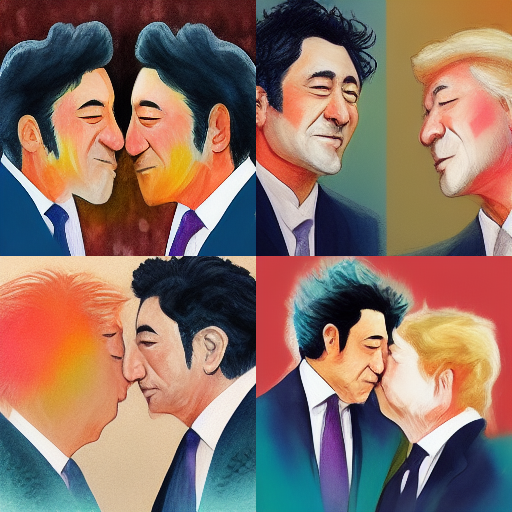 AIに「安倍晋三とトランプ大統領のキスしてる絵」をリクエストした結果ｗｗｗ\n_1