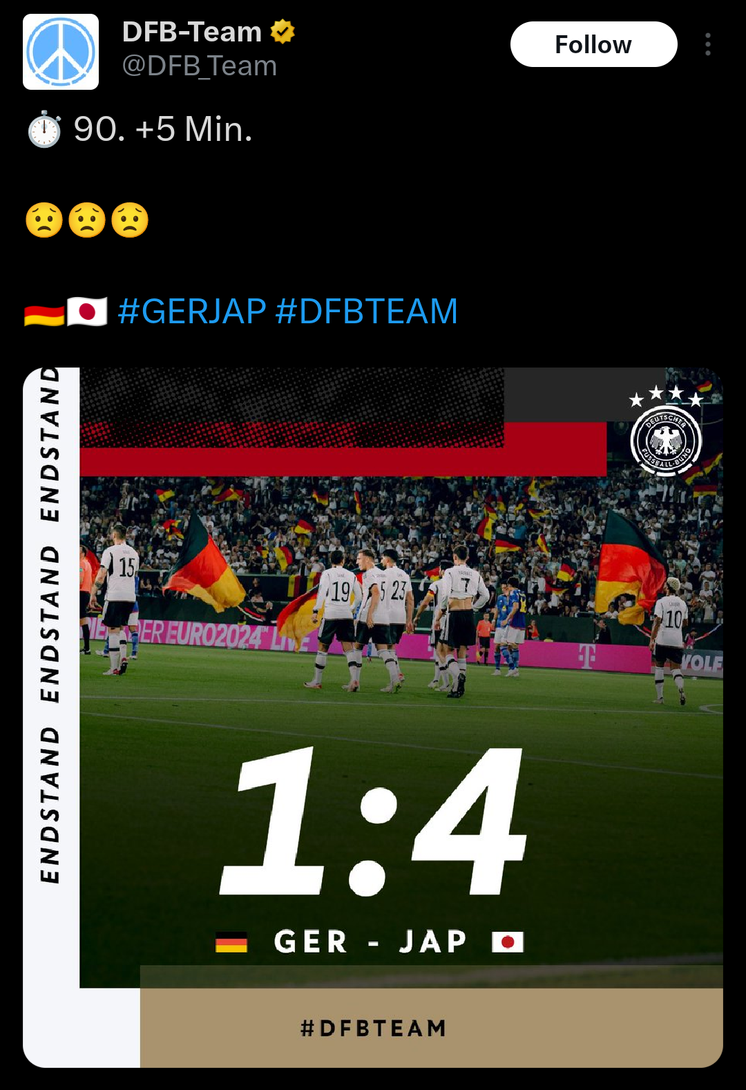 【悲報】 ドイツ公式さん、サッカーで負けた途端JAP表記にしてしまう  [303493227]\n_2