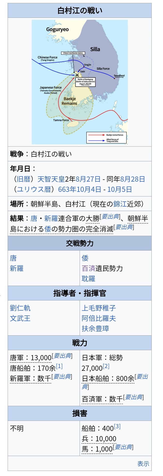 【悲報】『白村江の戦い』で日本が負けた理由、ガチで不明だと話題にｗｗｗ  [759043982]\n_1