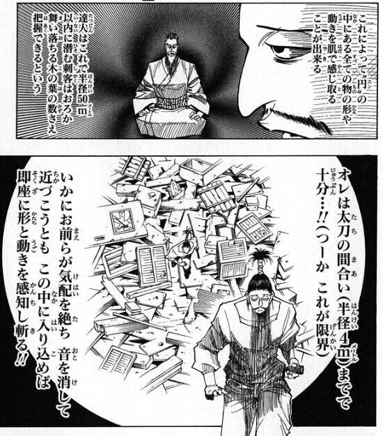 幻影旅団ノブナガ(危険度A)「俺の円の範囲は4m(つーかこれが限界)」ネフェルピトー(危険度B)「ﾌﾝｯ（半径2km)」  [738130642]
_1_1