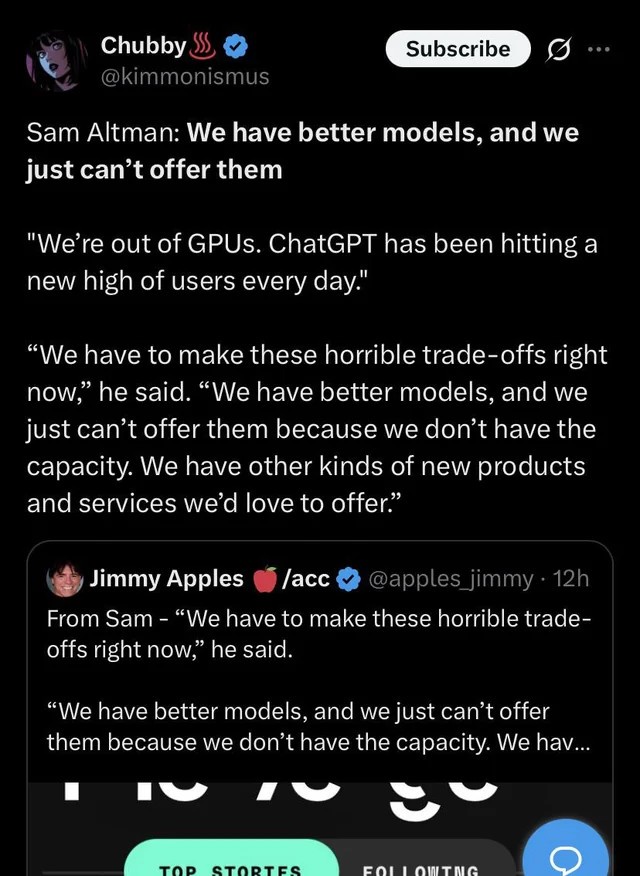 【朗報】ChatGPTのサム・アルトマンCEO「ホントはもっとすごいAIがあるんだけど、まだ提供できないンだわ」【OpenAI】期待しろ！！  [673057929]
_1_1