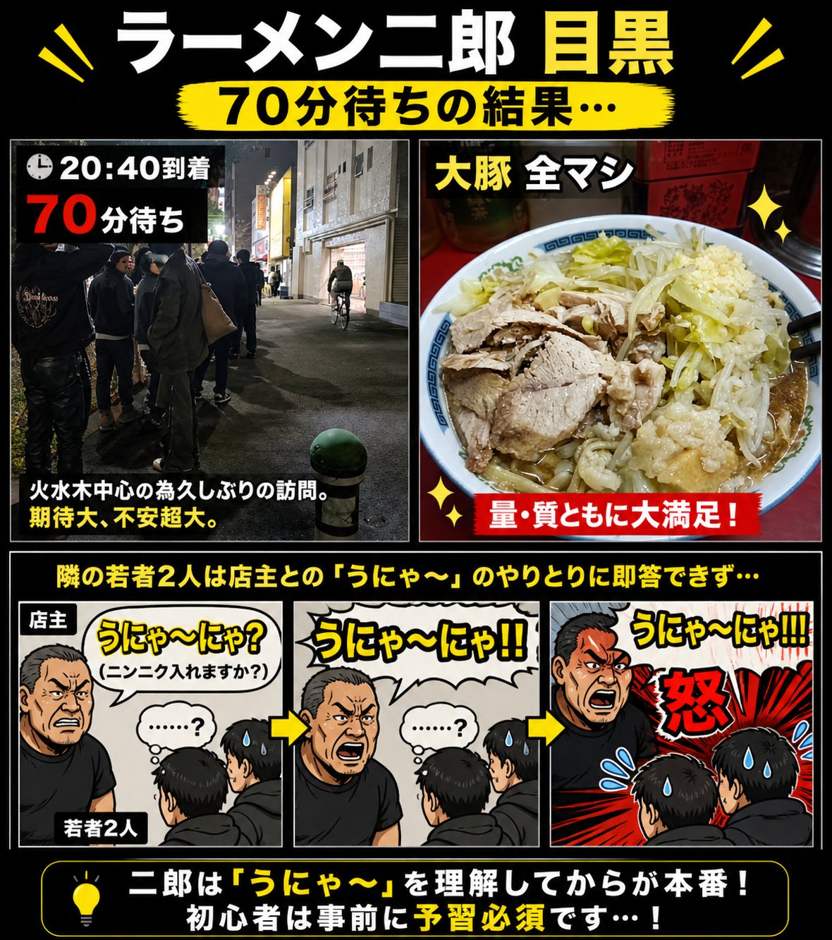 【悲報】ラーメン二郎店主「うにゃ~にゃ❗❗(怒号)」クソガキ二人「…？？」  [929195839]
_54_54