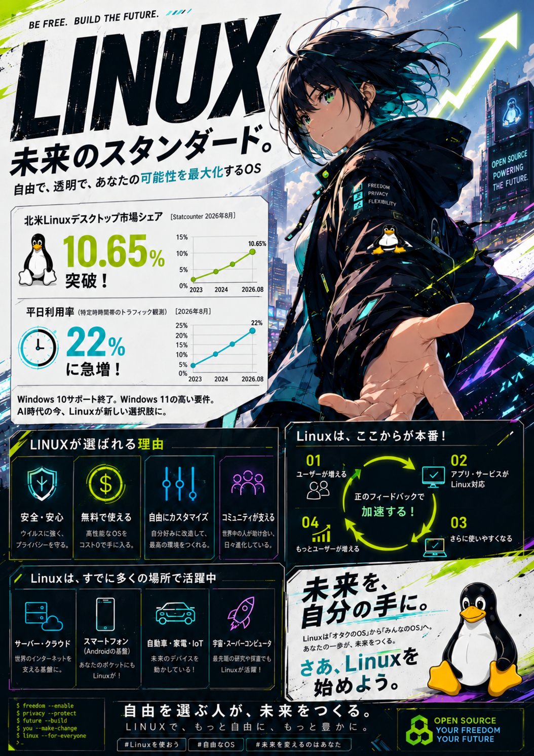 【高市】正直LinuxってWindowsの代替になり得るの？ラズパイしか弄ったことないけどひたすらターミナルで格闘してるんだが  [279951338]
_49_49
